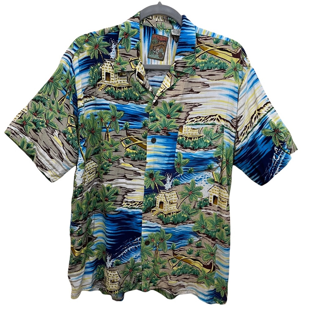 Pineapple Connection Hawaiian Shirt Palm Trees Vintage Rayon Medium